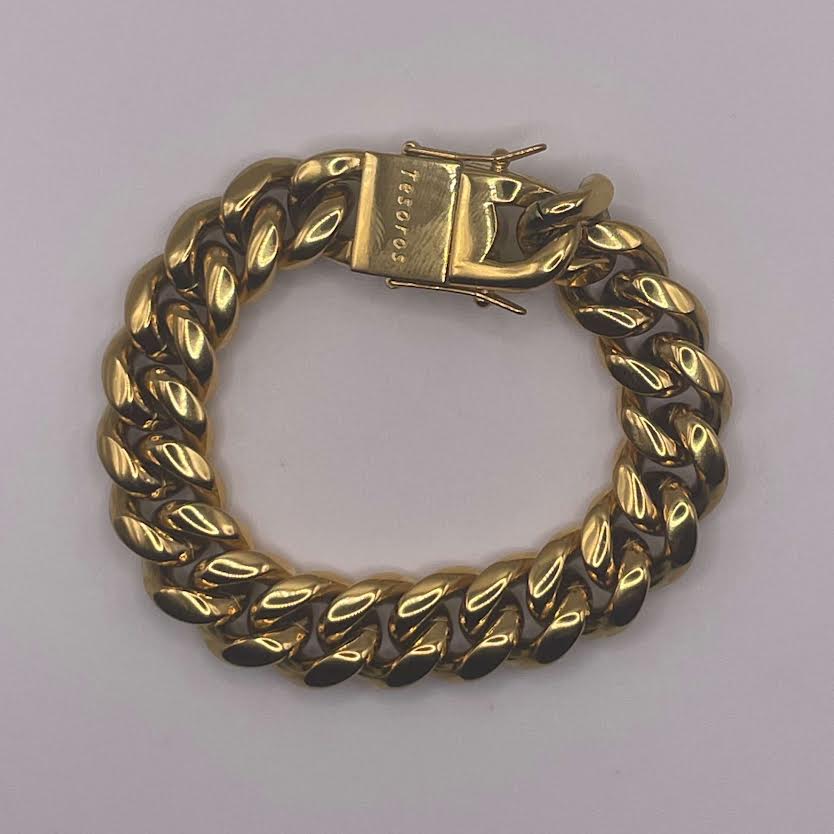 14mm x 7.5 Inch Cuban Link Bracelet - Gold