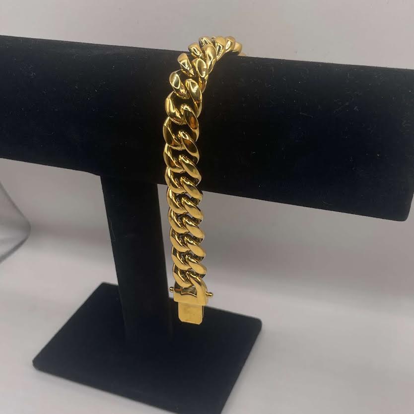 14mm x 7.5 Inch Cuban Link Bracelet - Gold