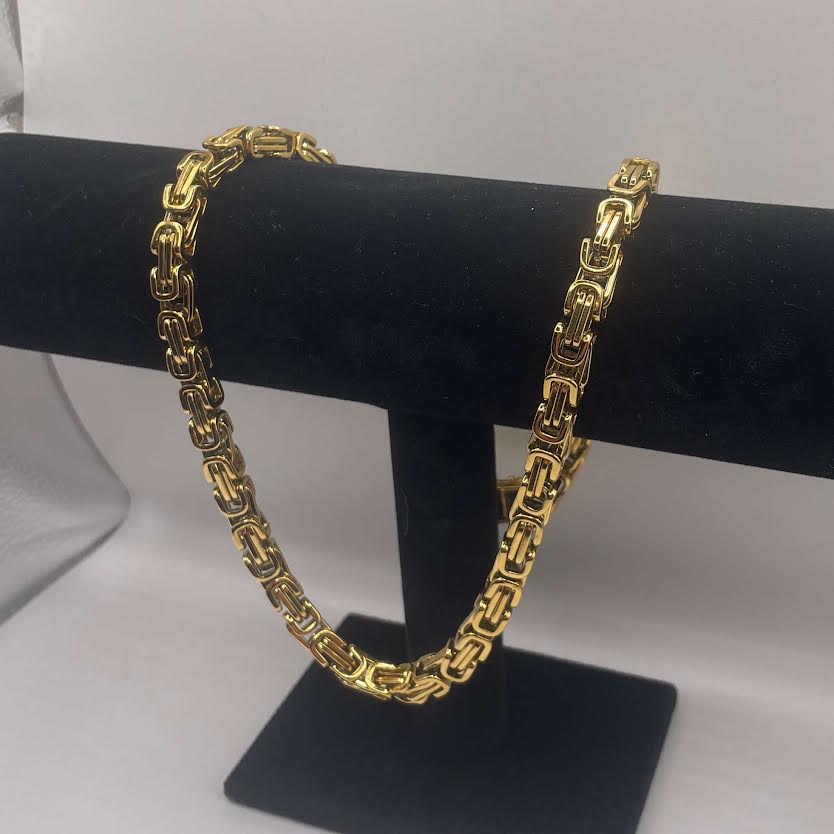 7mm x 22 Inch Byzantine Chain - Gold