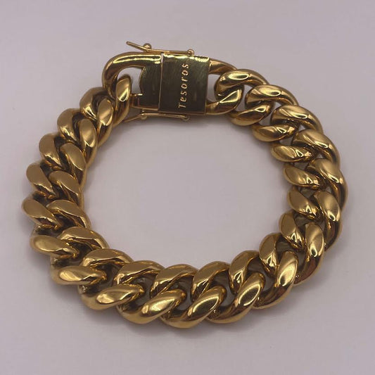 14mm x 8.5 Inch Cuban Link Bracelet - Gold